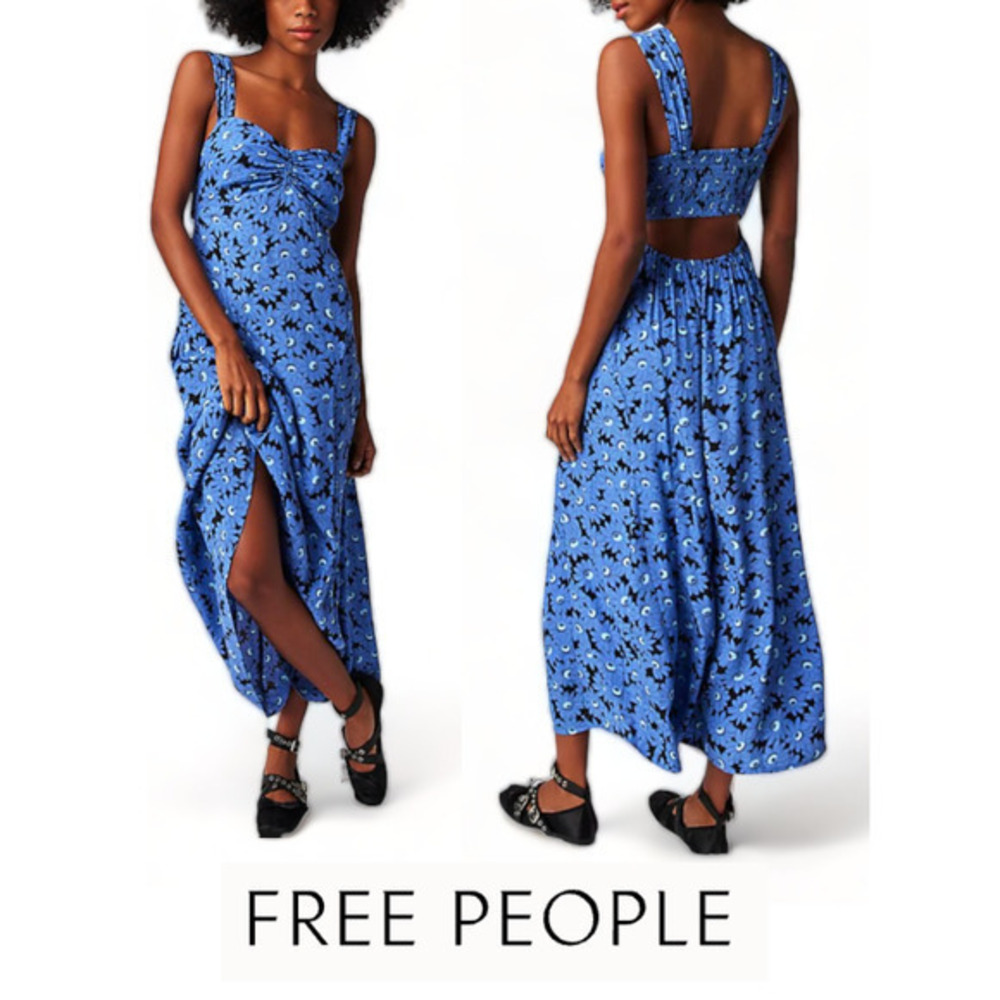 Free People NWOT Rosalee Midi Dress Floral Blue‎ Size Small